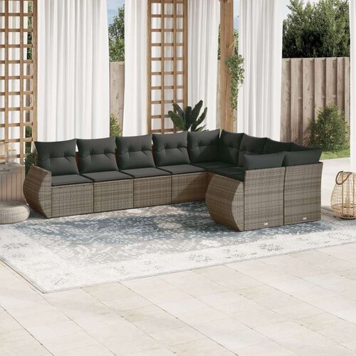 vidaXL 9-dijelni set vrtnih sofa od poliratana s jastucima sivi Cene