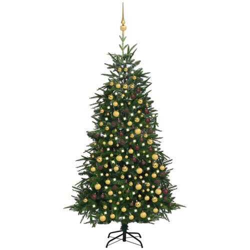 VidaXL Umetna novoletna jelka z LED lučkami in bučkami zelena 240 cm Slike