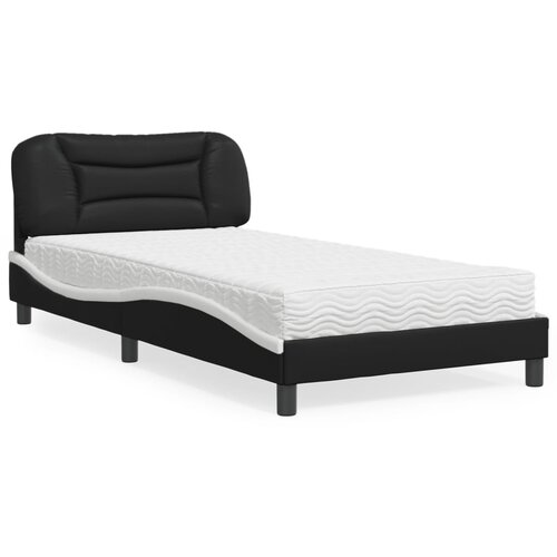 VidaXL Postelja z vzmetnico črna in bela 100x200 cm umetno usnje Slike