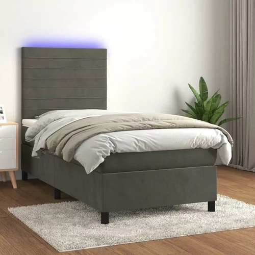  Krevet box spring s madracem LED tamnosivi 90x200 cm baršun
