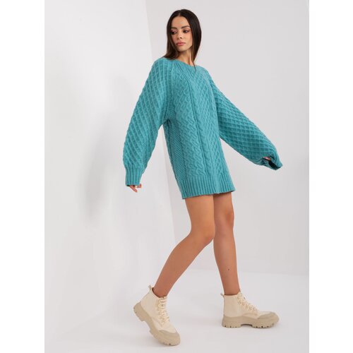 Fashion Hunters Turquoise knitted dress with cables Slike