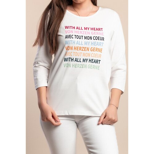 Fenzy Plus Size Bombažna Majica S Potiskom, Bela Cene