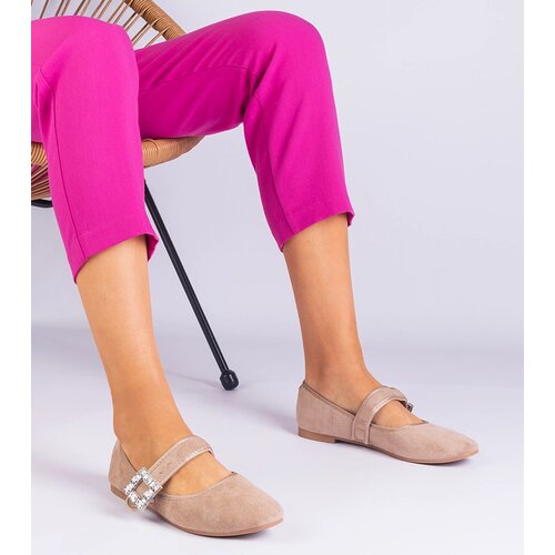 Gemre Beige ballet flats decorated with a buckle with crystals Demetra Cene