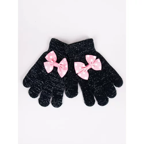 Yoclub Kids's Girls' Five-Finger Gloves With Bow RED-0070G-AA50-009