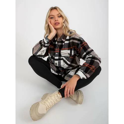 Fashion Hunters Beige and black checked top shirt with pockets