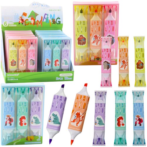 Highlighter Set Pink Blue Animal Motif Two Tips 3pcs Cene