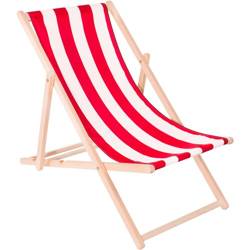 springos Zložljiv ležalnik za plažo, izdelan iz lesa z rdečim in belim materialom., (21629425) Cene