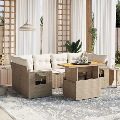 VidaXL 7-dijelni set vrtnih sofa od poliratana s jastucima bež Slike