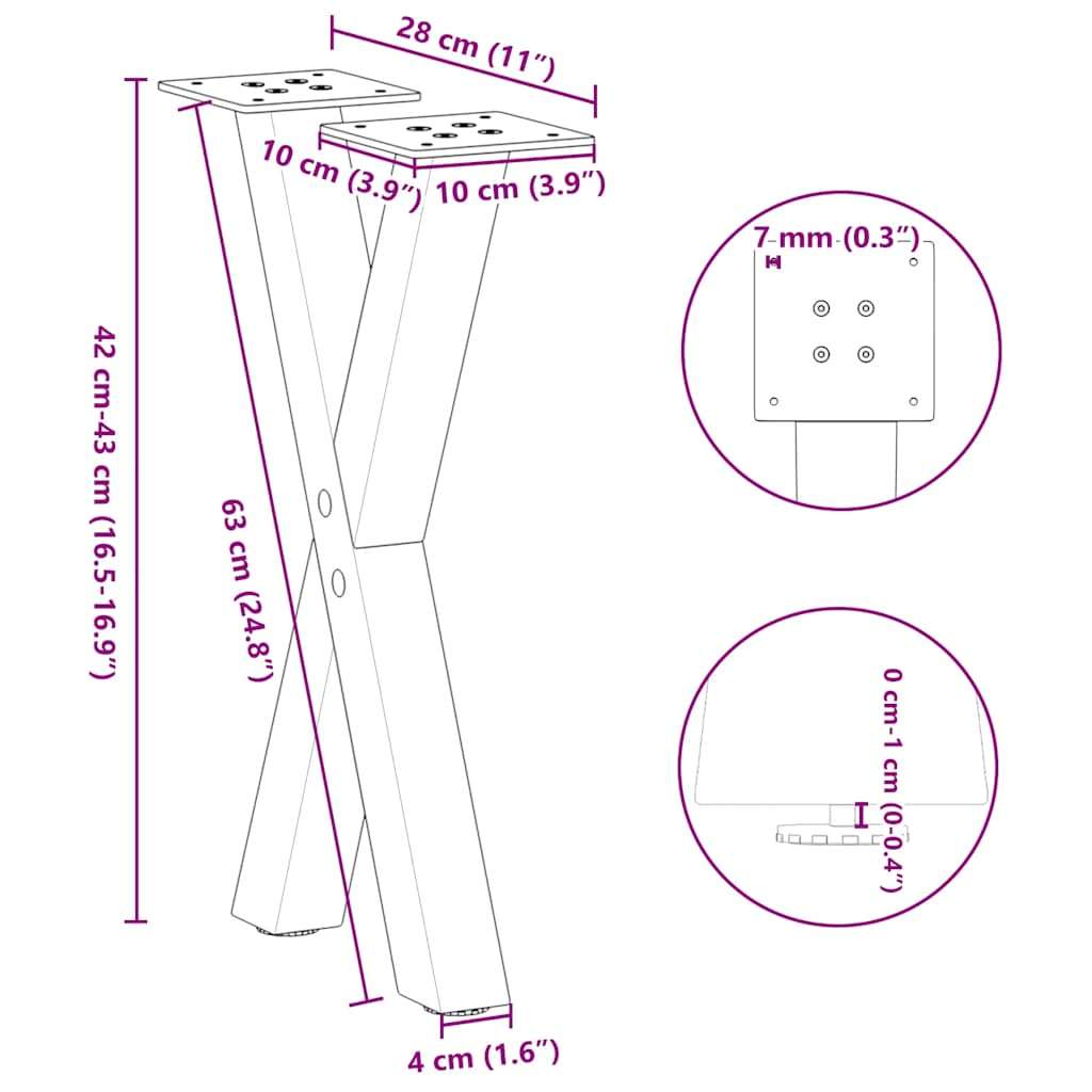  Noge za klubsko mizico v obliki črke X, 2 kosa, bele, 28 x (42-43) cm, jeklo Slike