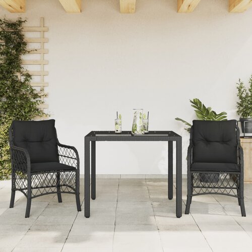  3-dijelni bistro set s jastucima crni od poliratana Crna Dužina stola 90 cm Cene