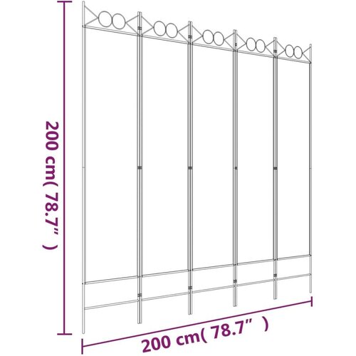 VidaXL Sobna pregrada s 5 panela bijela 200 x 200 cm od tkanine Slike