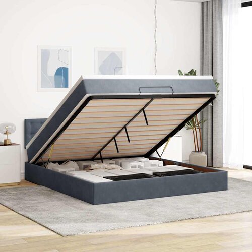 VidaXL Otomanski posteljni okvir z vzmetnico temno siv 180x200cm žamet Slike