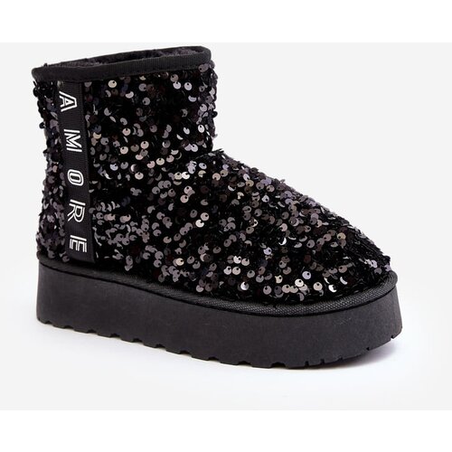 Kesi Women's platform snow boots decorated with sequins, black Silmo Cene