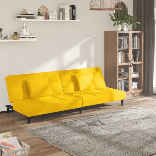  The Living Store Kavč dvosed z leži&amp;scaron;čem in dvema blazinama rumen žamet - Raztegljiv Kavč, (21494344) Slike