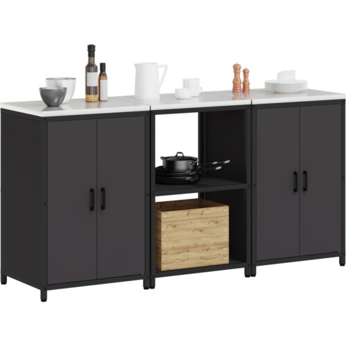vidaXL Kuhinjski set za shranjevanje 3 pcs Črna 180 x 50 x 92 cm Cene