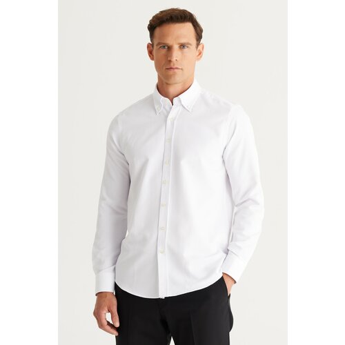 AC&Co / Altınyıldız Classics Men's White Slim Fit Slim-fit Oxford Long Button Down Collar Dobby Shirt Cene