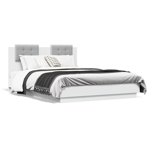  Okvir kreveta s uzglavljem i LED svjetlima bijeli 135 x 190 cm