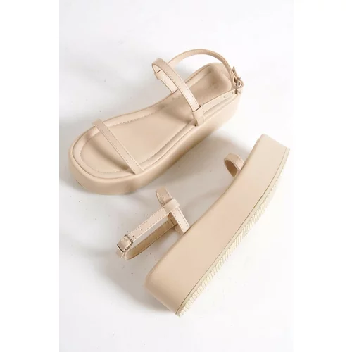 Capone Outfitters Capone Women's Double Strap Wedge Heel Beige Women's Flatform Sandals
