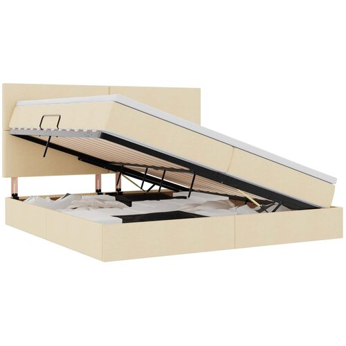 vidaXL Postelja s shranjevanjem Krema 200 x 200 cm Umjetno usnje, (5000100706) Cene