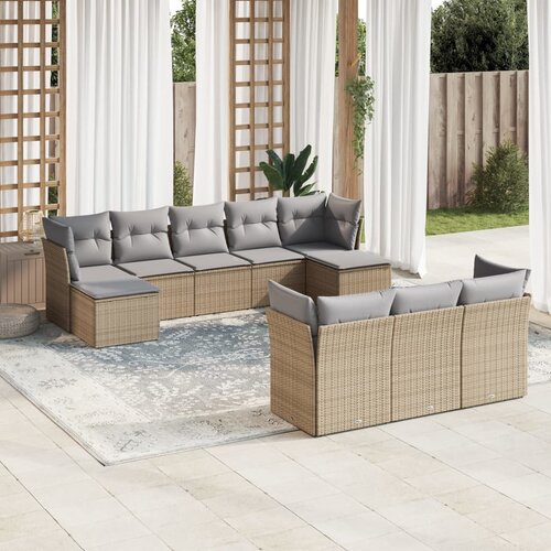 vidaXL 10-dijelni set vrtnih sofa s jastucima bež od poliratana Cijene