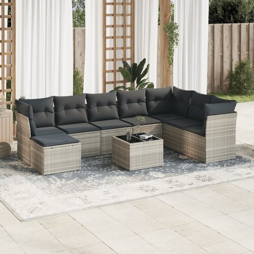 vidaXL 9-dijelni set vrtnih sofa od poliratana s jastucima svjetlosivi Cijene