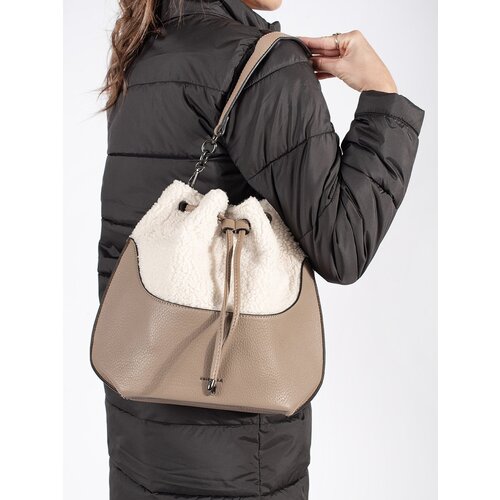 Shelvt Beige women's handbag with lamb fur Cene