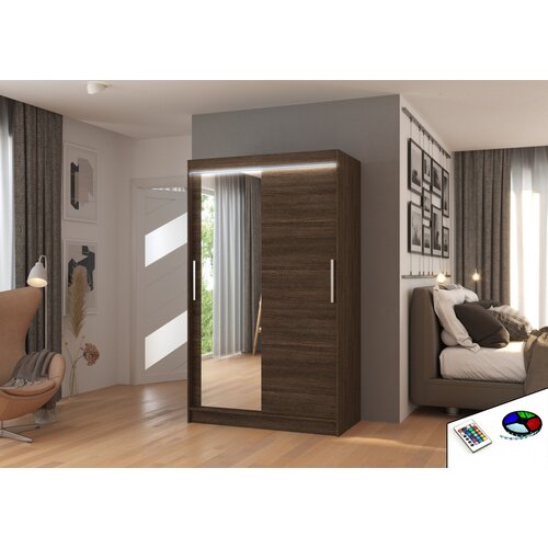 ADRK Klizni ormar BARIO s ogledalom i LED rasvjetom, 120 cm - OKOLADA Cene