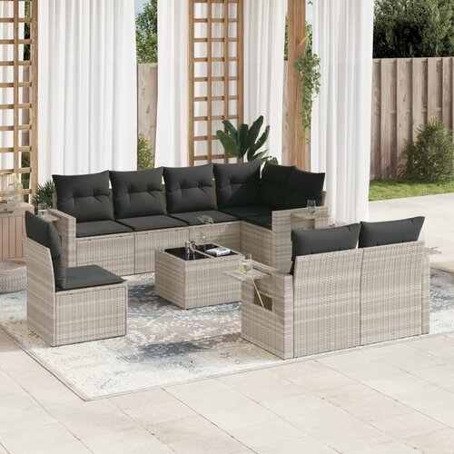 VidaXL 9-dijelni set vrtnih sofa od poliratana s jastucima svjetlosivi Slike