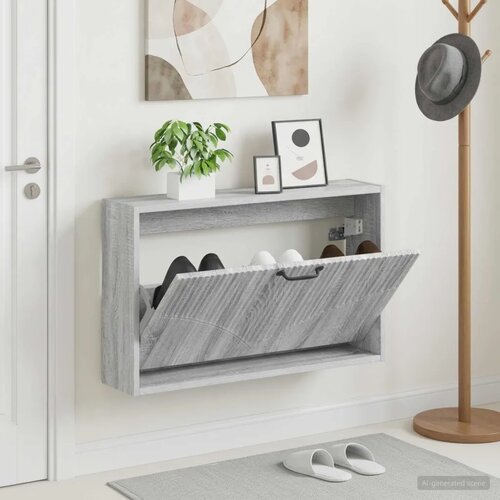  Ormar za cipele na zidu HOORN 71 x 17 x 43 cm Konstruirano drvo - Siva Sonoma Cijene
