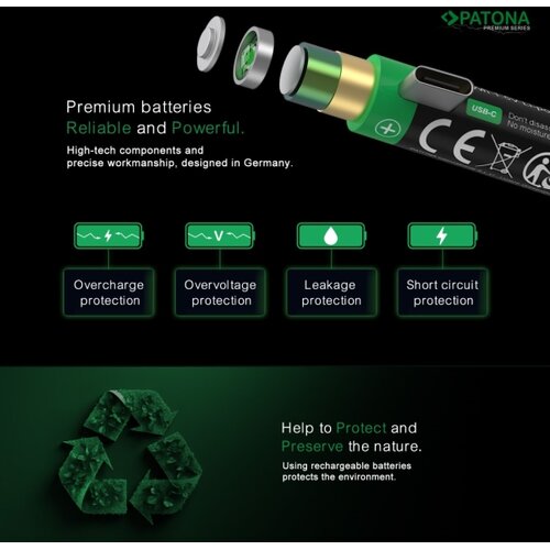 Patona SET 4x baterije AA/LR6 Li-Pol 2000mAh 1,5Vs sa USB-C punjenjem Slike