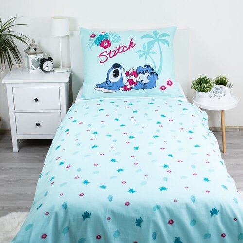 Jerry Fabrics Modra enojna bombažna otro&amp;scaron;ka posteljnina 140x200 cm Lilo a Stitch &amp;quot;Hawaii&amp;quot; &amp;ndash; Slike