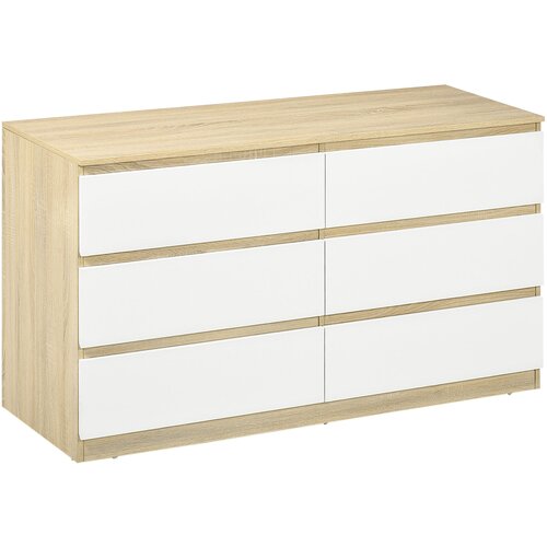 HOMCOM Sodobna lesena predalčnika s 6 predali, predalnik za spalnico, 135x48x77 cm, bela in lesena, (20745292) Slike