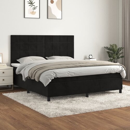 The Living Store Box spring postelja z vzmetnico črna 180x200 cm žamet - Box Spring Postelja, (21437687) Slike