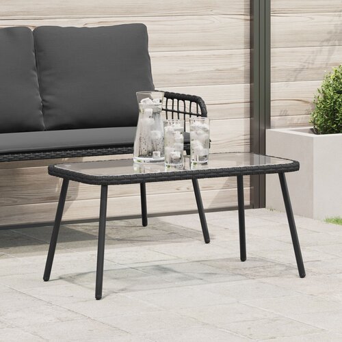 vidaXL Stolić za kavu Crni PE Ratan, Staklo, Čelik 90 x 45 x 43 cm Čvrst Cijene