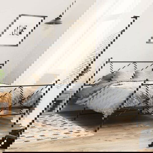 Furnova Kovinski posteljni okvir z vzglavjem in vznožjem črn 100x190 cm, (21942407) Slike