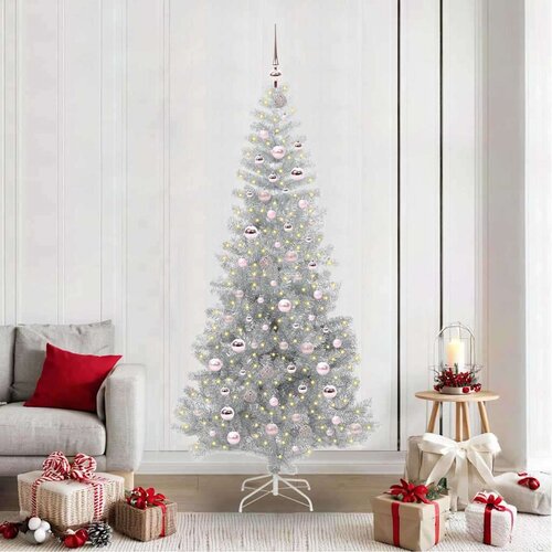 vidaXL Božično drevo med 300 LED z stojalom srebrna 210 cm PET Cene