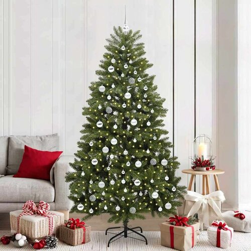 vidaXL Umjetno božićno drvce S LED lampica Zelena 210 cm PVC i metal Cene