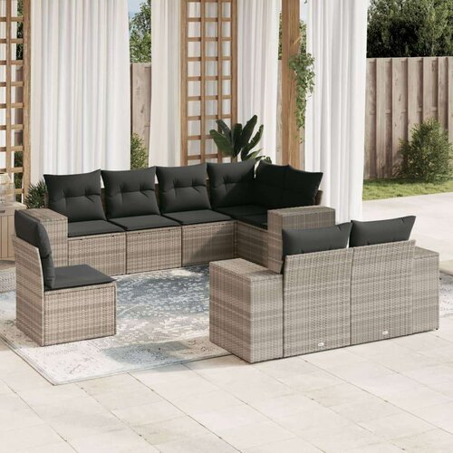  8-dijelni set vrtnih sofa od poliratana s jastucima svjetlosivi Slike