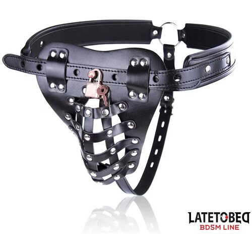 LATETOBED BDSM Line Mens Chastity Pants with Cage Black Cene