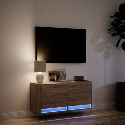  Zidni TV ormarić s LED svjetlima boja hrasta 80x31x38 cm Slike