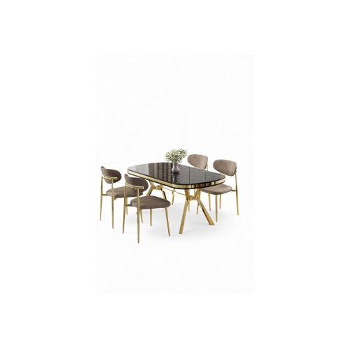 Hanah home Set trpezarijskog stola i stolica (5 delova) Olya Black Marble Gold Cappuccino Cene