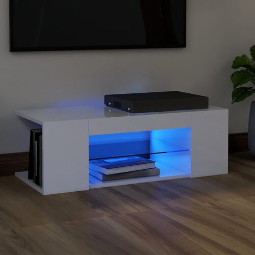 VidaXL TV ormarić s LED svjetlima visoki sjaj bijeli 90 x 39 x 30 cm Slike