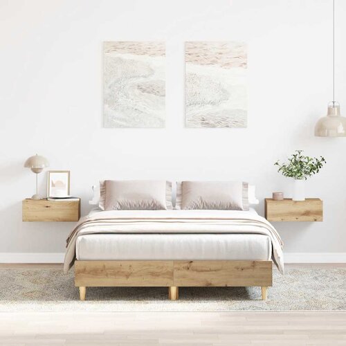 VidaXL Posteljni okvir brez vzmetnice artisian hrast 135x190 cm Slike
