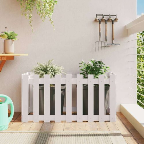 vidaXL Vrtna visoka greda z ograjico bela 100x50x50 cm trdna borovina Cene
