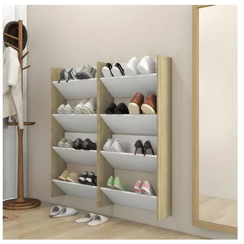  Stenske omare za čevlje 4 kosi bele in sonoma hrast 60x18x60 cm