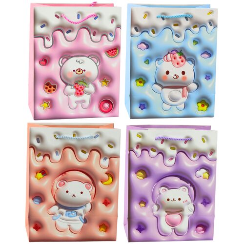 Teddy Bear Paper Gift Bag Pastel Colors 23 x 18 x 10.5 cm Slike