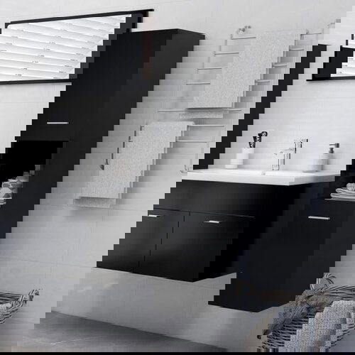 VidaXL Kupaonski ormarić crni 30 x 30 x 130 cm od iverice Slike