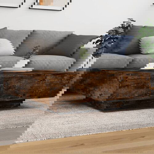 VidaXL Klubska mizica dimljeni hrast 100x100x31 cm inženirski les Slike