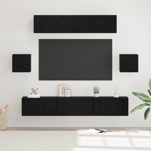 VidaXL Set TV ormarića Ostalo s pohranom s vratima 7 pcs Crni hrast 80 x 30 x 30 cm Slike