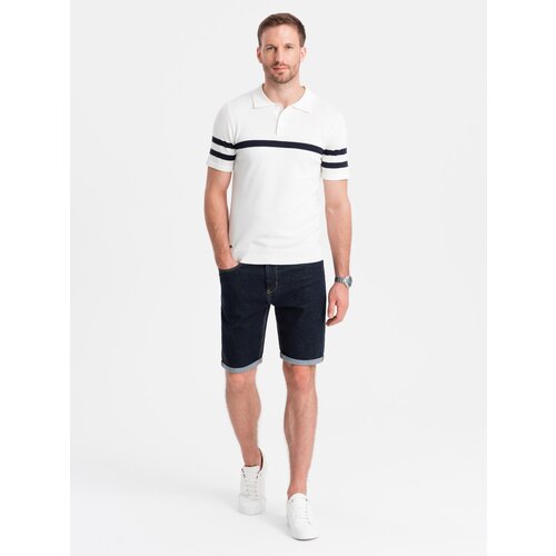 Ombre Men&amp;#039;s denim shorts with rolled up legs - navy blue Slike